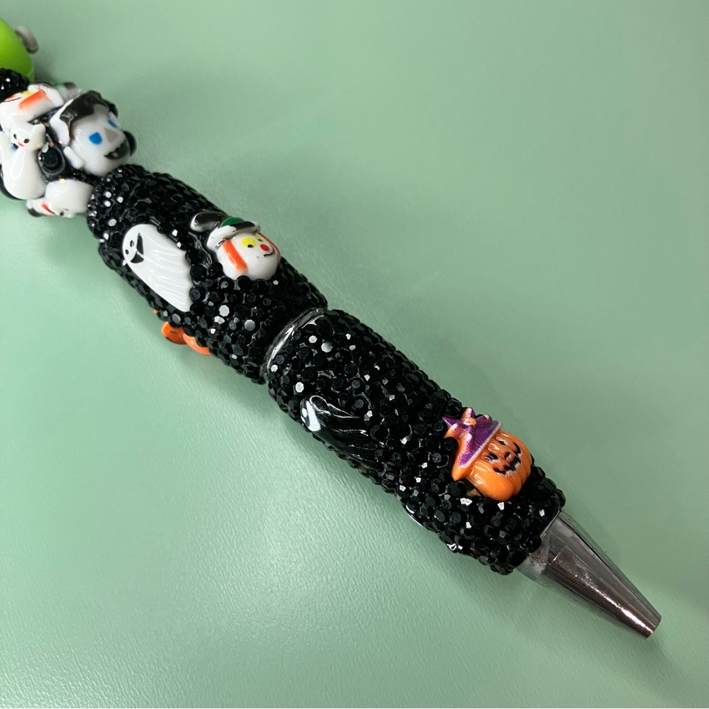 Halloween Kawaii Chibi Frankenstein Black Rhinestone Handmade Beaded Pen - Picture 4 of 7